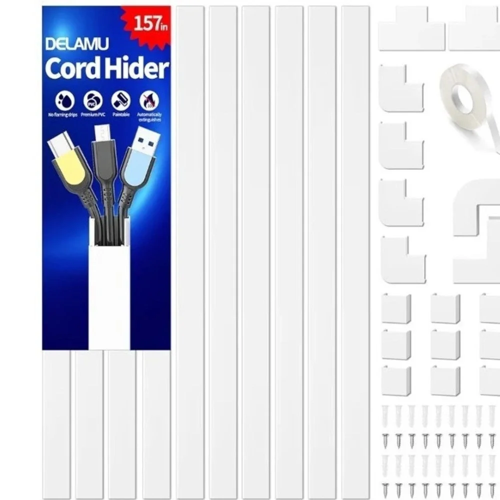 Delamu Cord Hider, 157in Wire Covers for Cords‎ on Wall, Premium Cable Hider B2